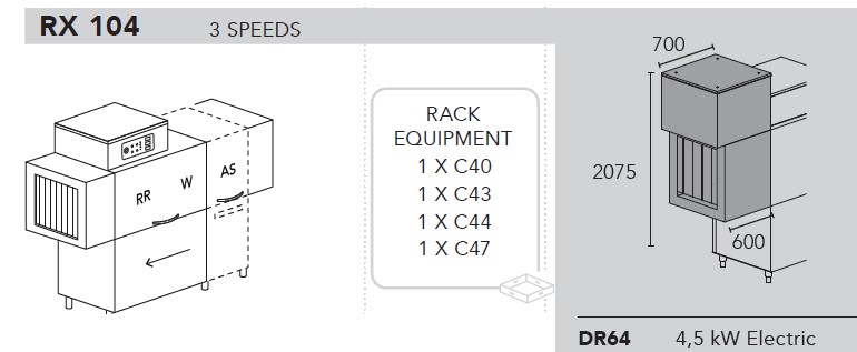 МАШИНА ПОСУДОМОЕЧНАЯ DIHR RX 104 DX+XP+DR64